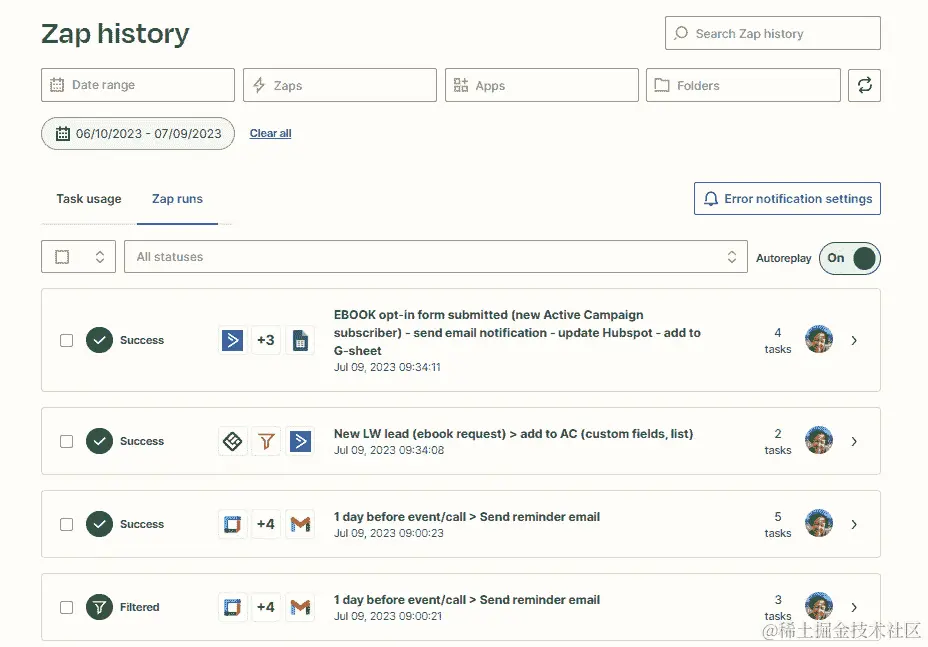 图 5.6 - Zap 历史页面概览