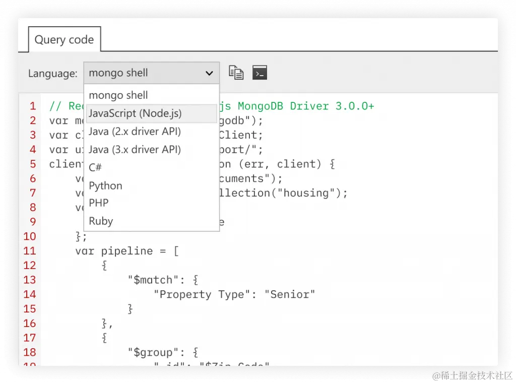 查询代码 - MongoDB 查询代码生成