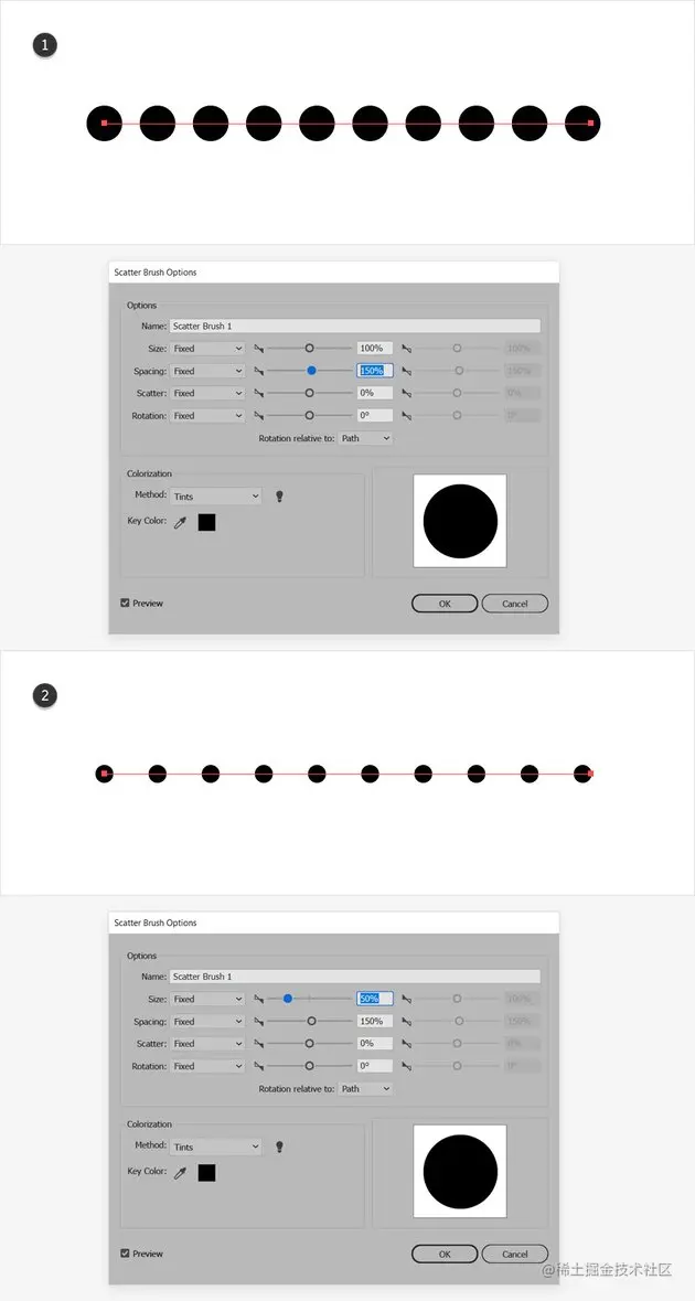 dot brush spacing size