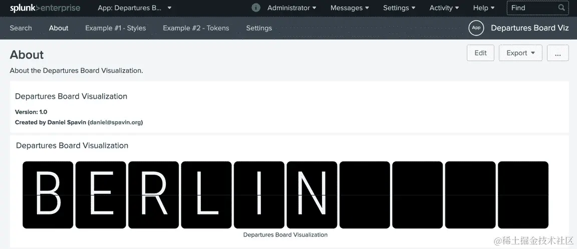 图 14.37：Departures Board Viz 应用的“关于”页面