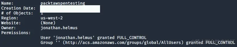 图 10.3 - 从 Metasploit 检索的存储桶策略