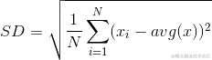SD=\sqrt{\frac{1}{N}\sum_{i=1}{N}(x_{i}-avg(x))2}