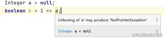 提示：a的拆箱可能会造成NullPointerException