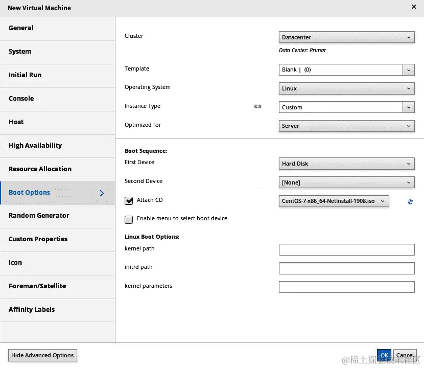 图 7.19 – 在 oVirt 中配置 VM 引导选项