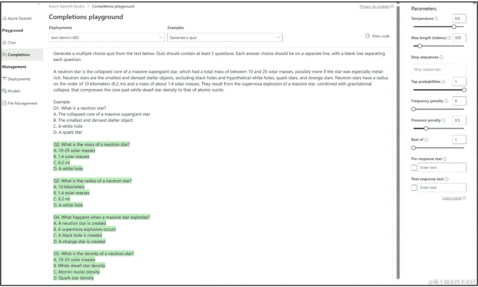 图 9.12 – 生成测验的 GPT 模型示例