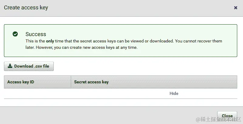 图 13.19 - 访问密钥已成功创建