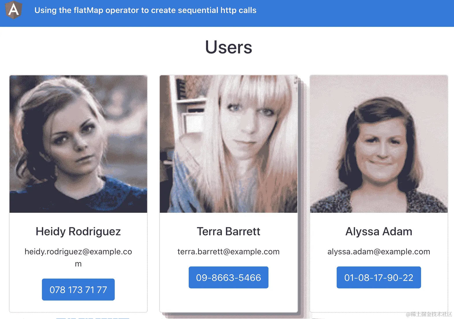图 5.12 – 使用-flatmap-operator 应用程序正在 http://localhost:4200 上运行