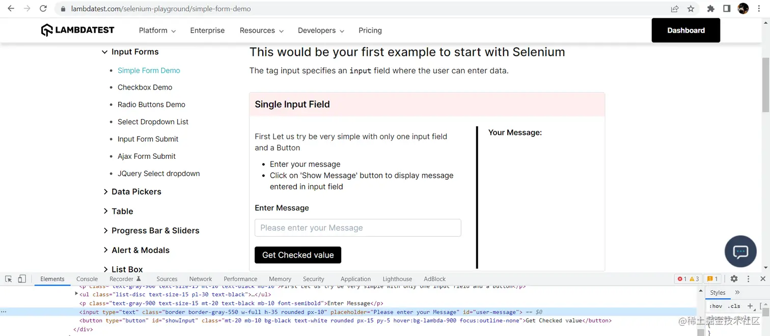 Elements tab of the Developer Tools