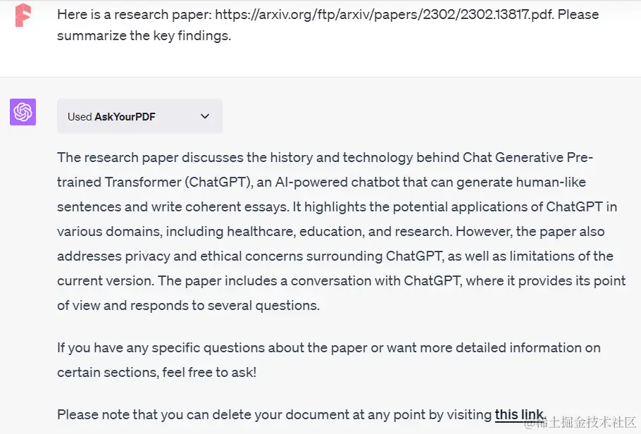 summarize research paper using askyourpdf chatgpt plugin by submitting url