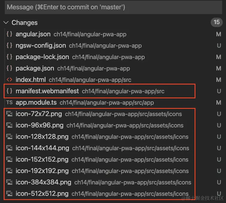 图 13.10 - Web 清单文件和应用图标文件
