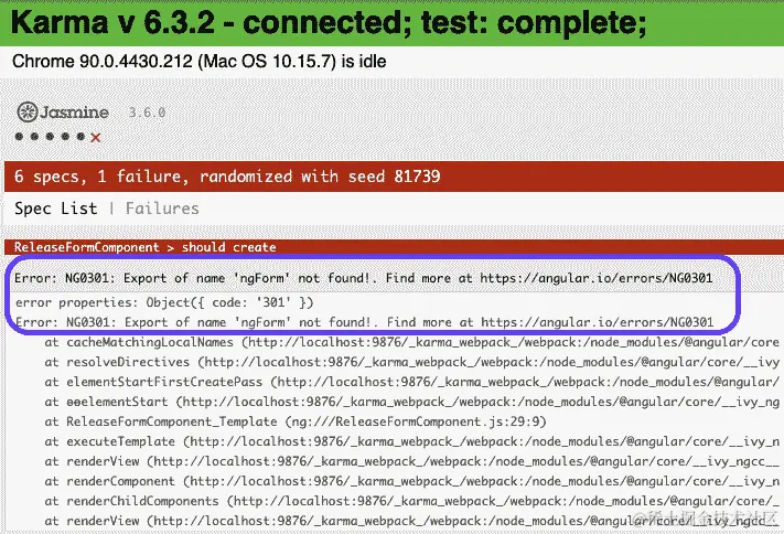 图 8.6 - 使用 Karma 和 Jasmine 在自动化 Chrome 窗口中运行单元测试
