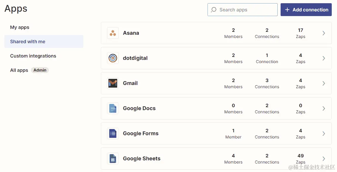 图 4.12 – Apps 模块中的连接应用