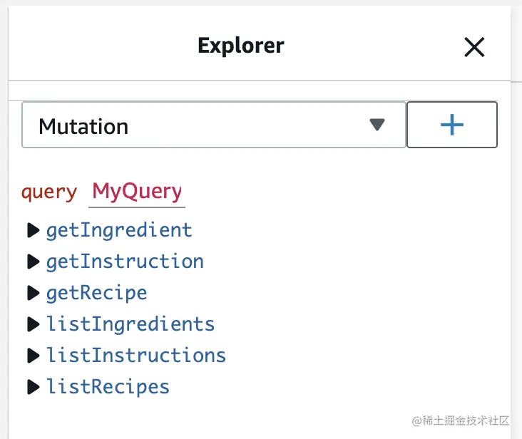 Interface showing the mutation drop down and the plus sign