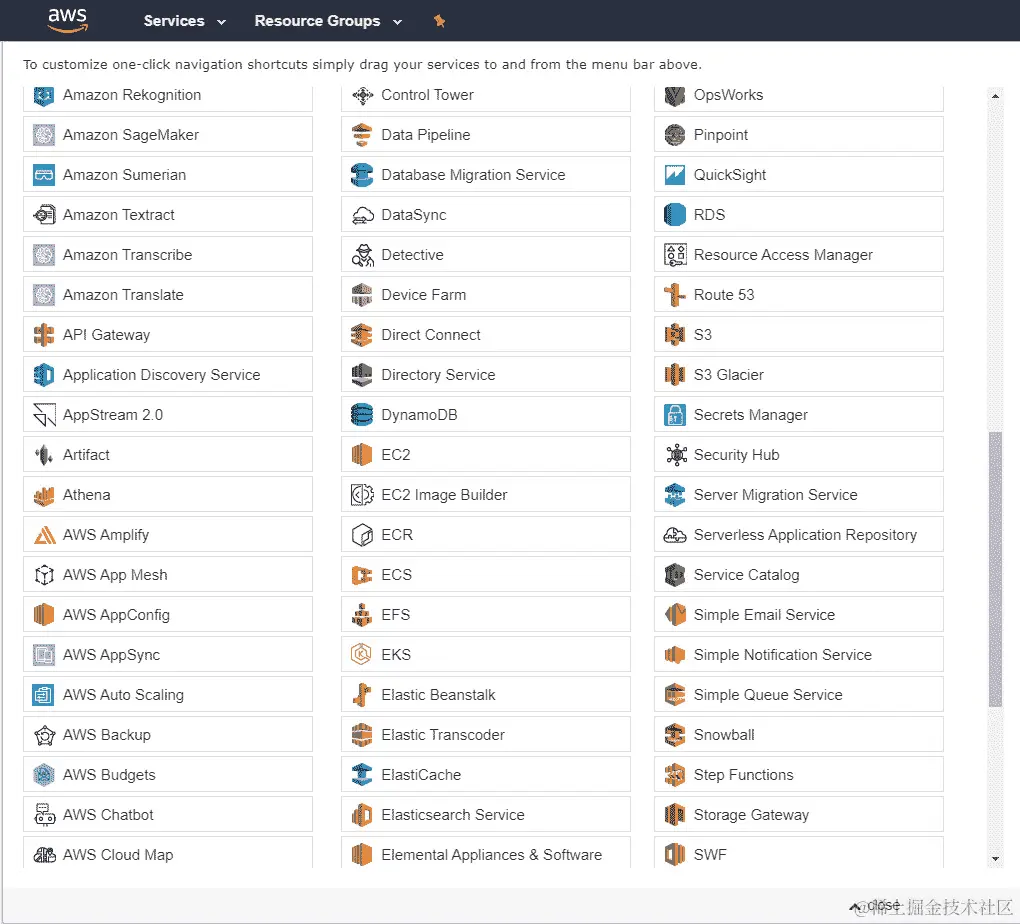 图 4.4 – AWS 服务列表