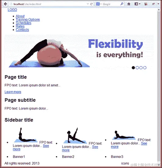 练习 2b – 使用 Foundation4 Grid 结构化我们的网站
