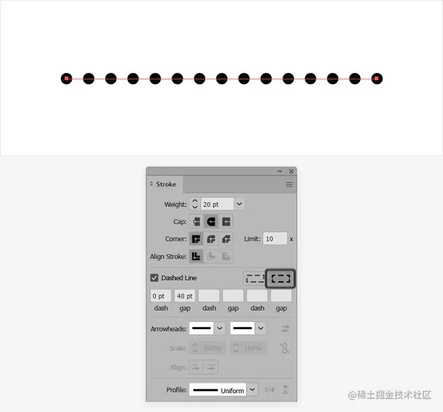 dotted line path length