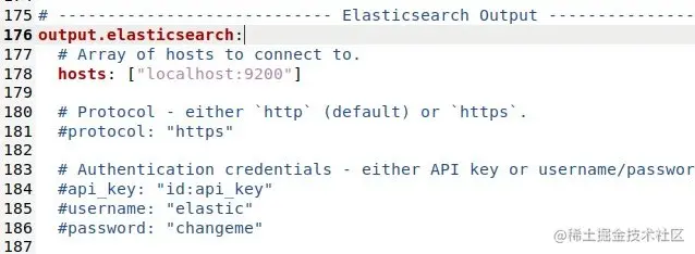 修改Elasticsearch output部分