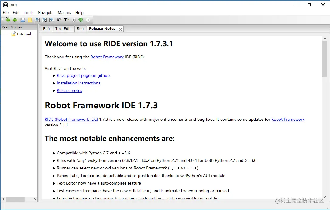 RIDE 编辑器启动界面