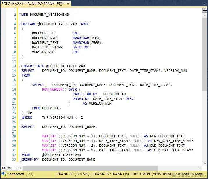 The Tsql code solution.