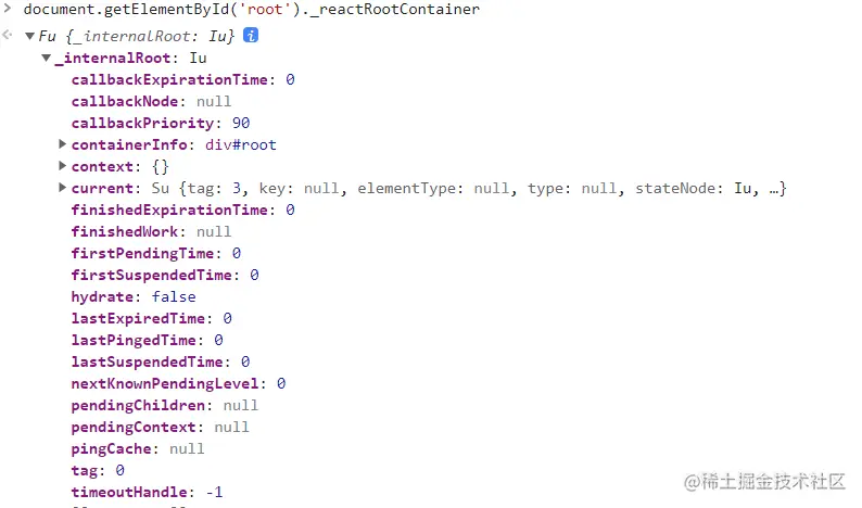 通过rootElement._reactRootContainer查看