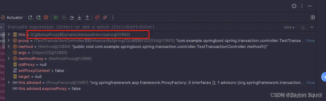 method1代码执行到cglib动态代理