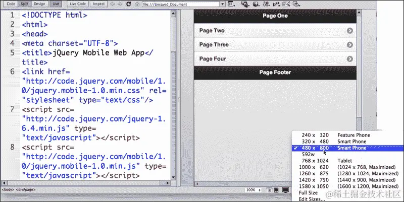 在实时视图中预览 jQuery Mobile 页面
