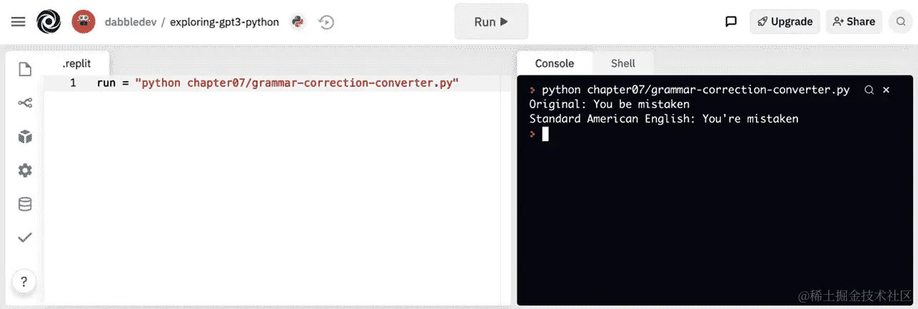 图 7.20 - 来自chapter07/grammar-correction-converter.py的示例输出