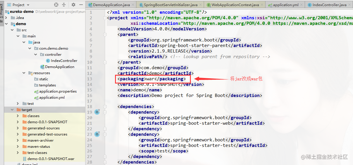 Springboot project into a war package into tomcat run, principle ...