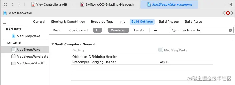 找到'Objective-C Bridging Header'项