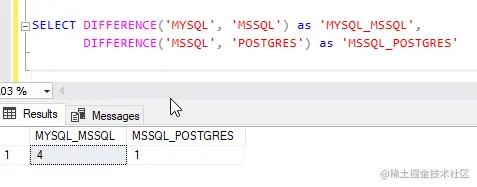 Third example of the Difference SQL function
