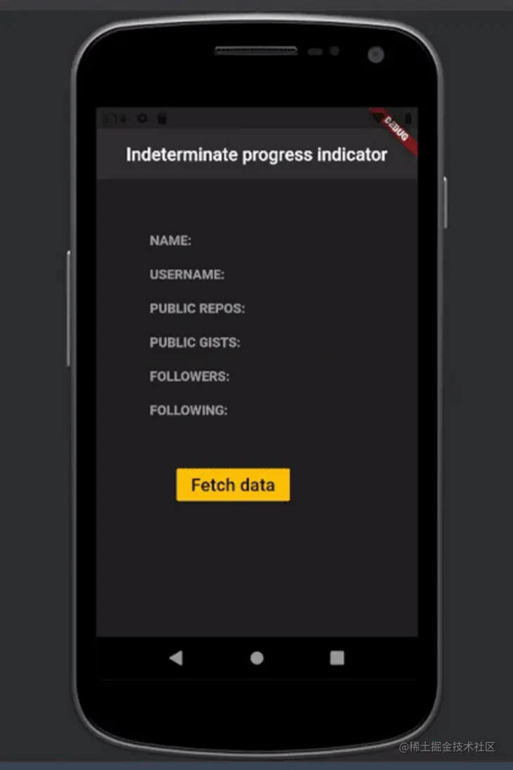 The final example of an indeterminate circular progress indicator implemented in our app