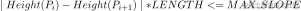 [\mid Height(P_i) - Height(P_{i+1})\mid * LENGTH <= MAX_SLOPE]