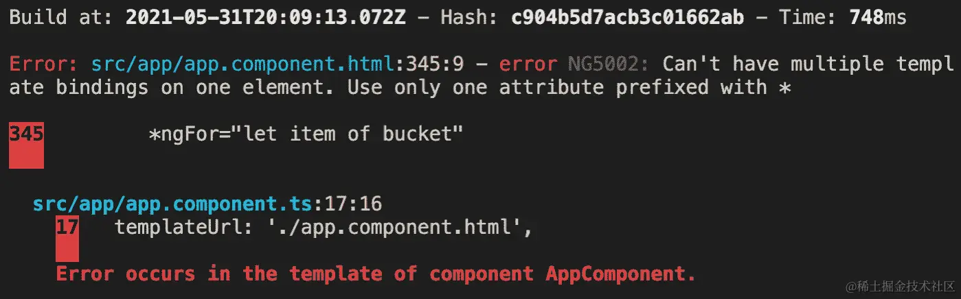 图 2.7 - 控制台上的错误，显示我们不能在一个元素上使用多个指令