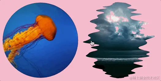 A cursor hovers two circular images, which has points that pull inward from the left and right edges of the circle to created jagged sides along the circles.