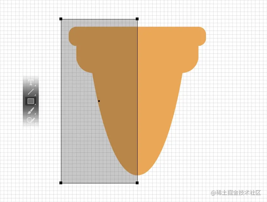 覆盖圆锥体左半部分的矩形
