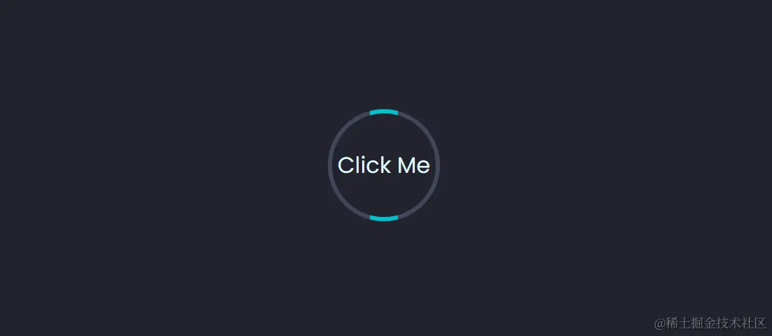 一个圆形的“单击我”按钮，边框大部分为灰色，但顶部和底部为蓝色