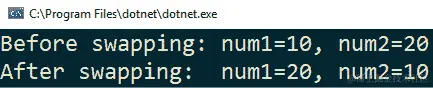 图 4.4 - 控制台显示交换前后 num1 和 num2 的值