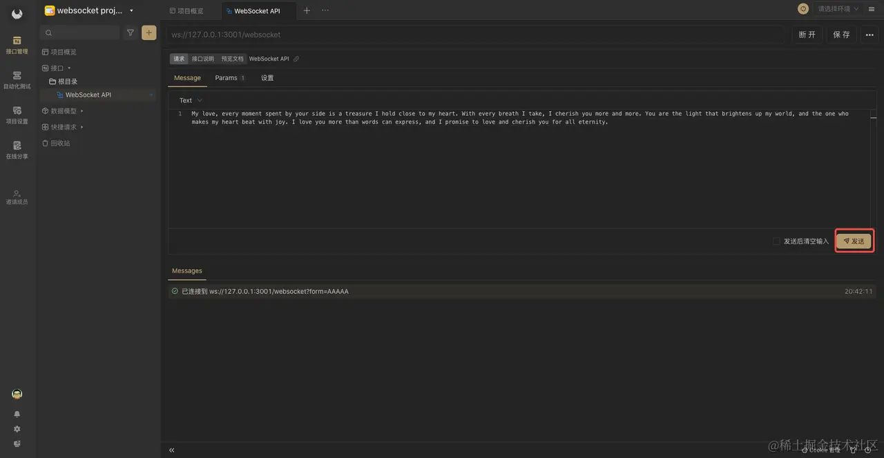 Apifox 中发送 WebSocket 请求
