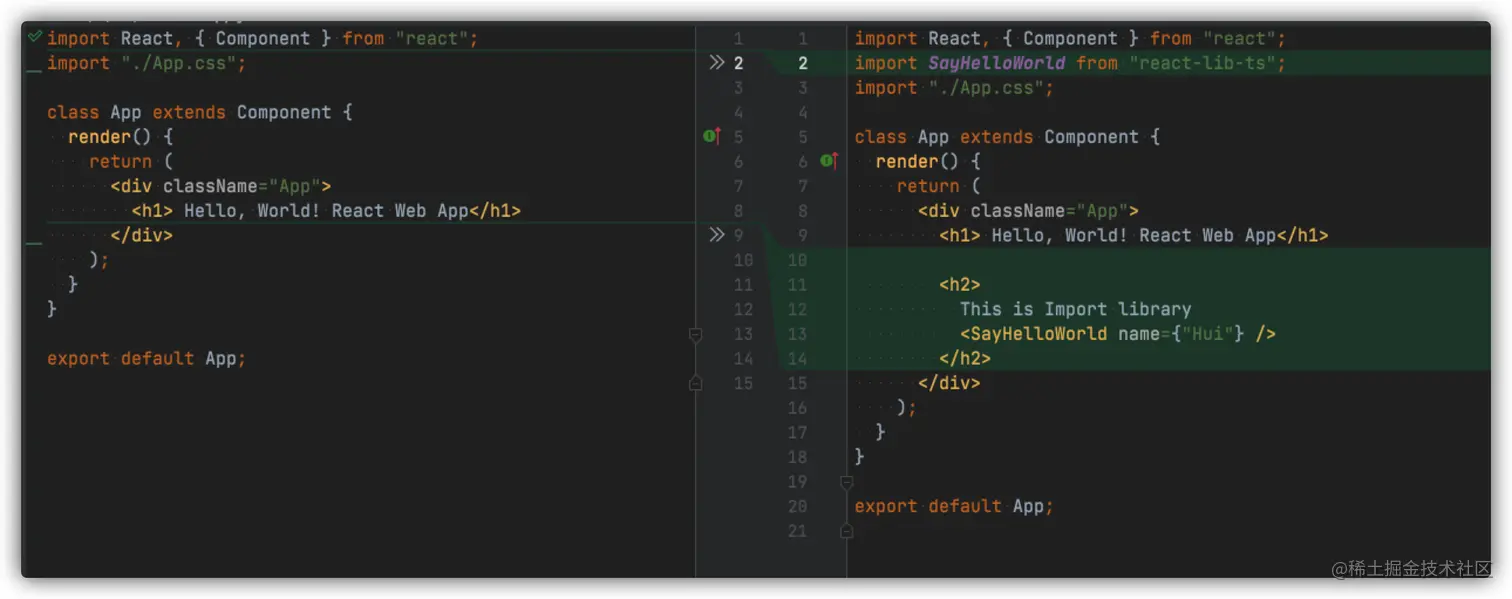 App.js 使用 library 前后对比