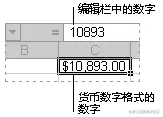编辑栏和相关单元格