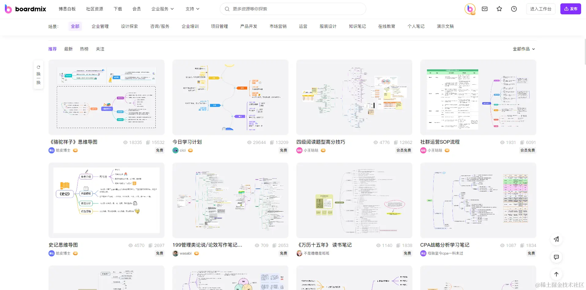 思维导图分享网站boardmix模板社区