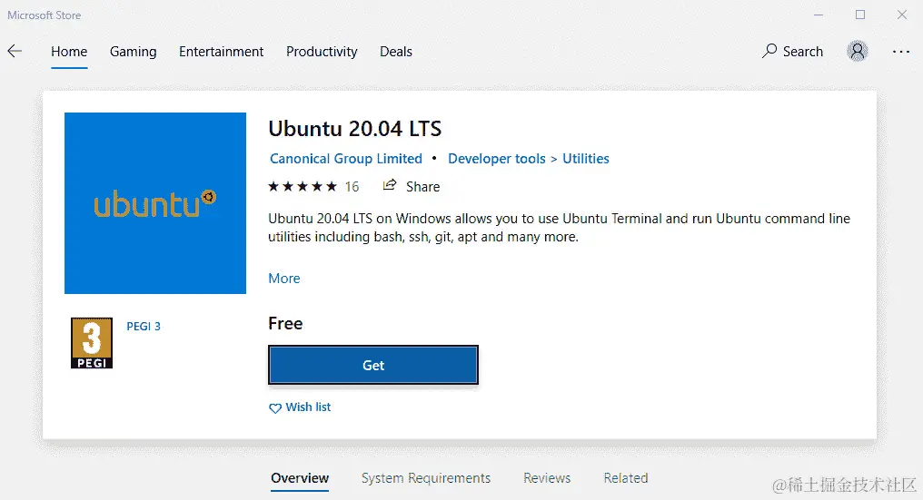 图 4.1-在 Windows 10 的 Microsoft Store 应用程序中可用的 WSL 和 WSL2 的 Linux 发行版之一