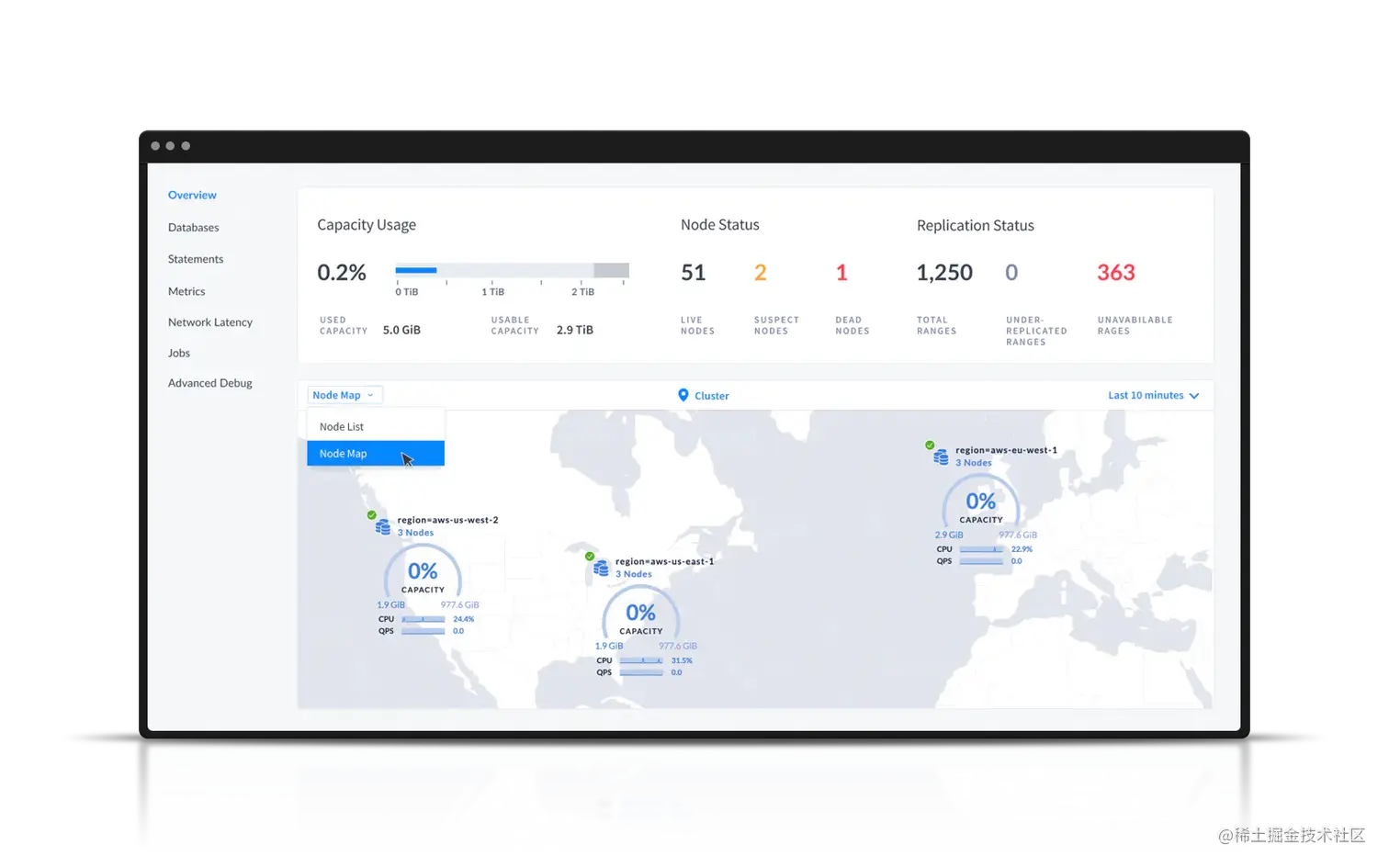 UI of a multi-region deployment in CockroachDB DB Console
