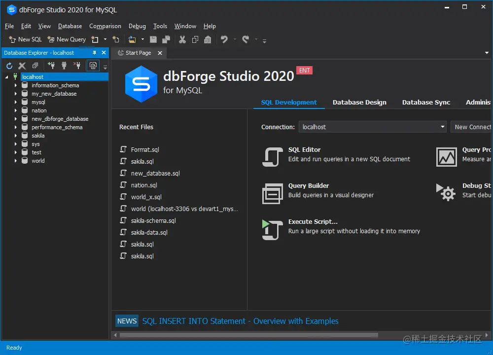 检查是否已在dbForge Studio for MySQL中创建了新数据库
