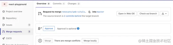 Dashboard Showing Merge Conflicts Awaiting Request To Merge