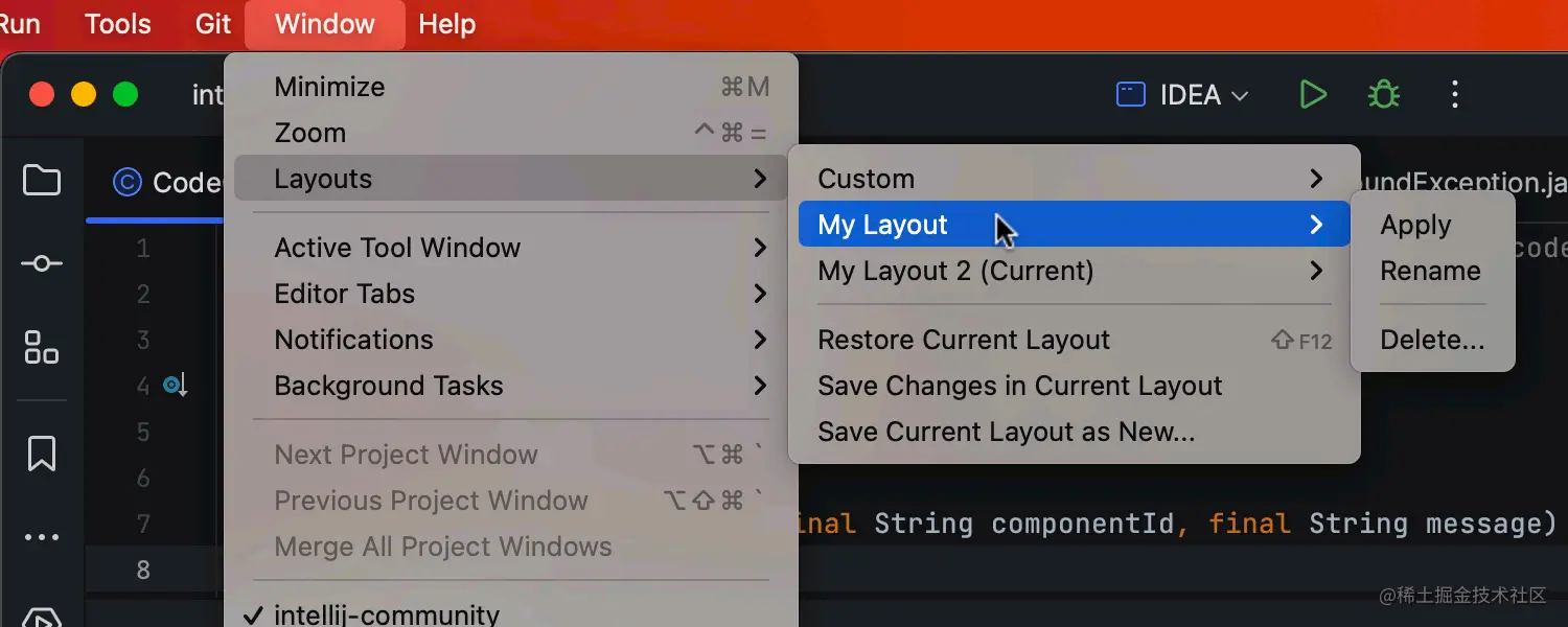 保存多个工具窗口布局的选项