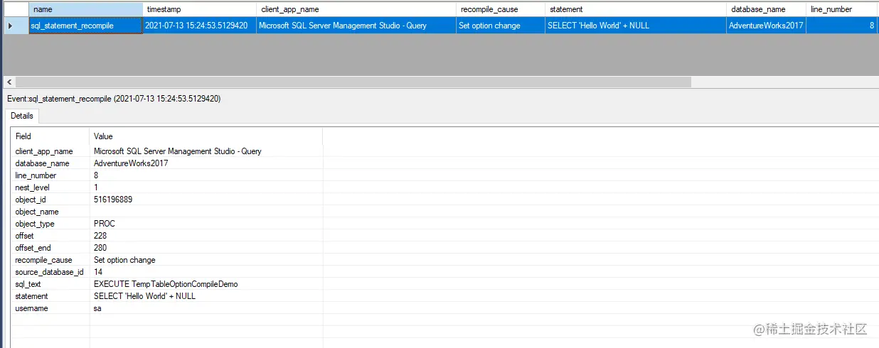 Set options change event for query recompilations
