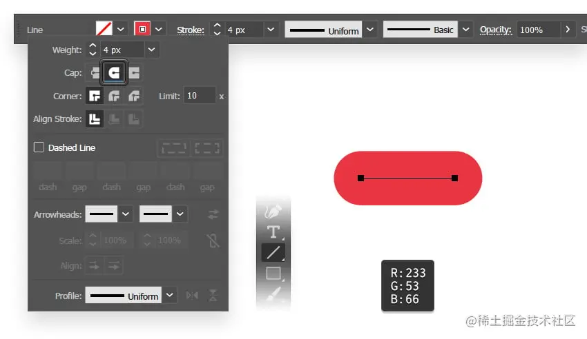 使用线条工具创建水平线