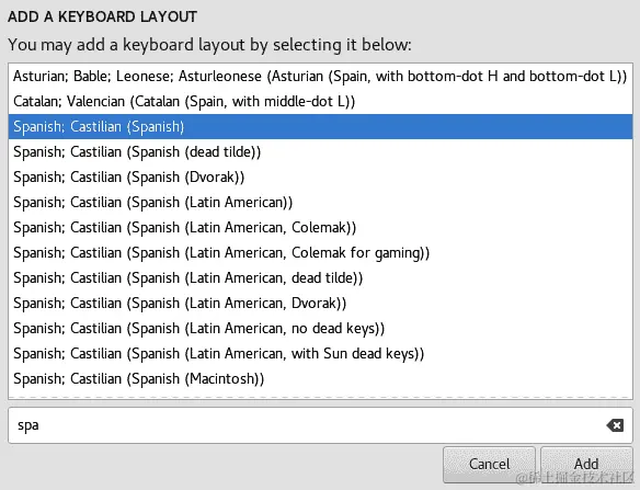 图 1.22 – RHEL8 安装 – 键盘选择列表