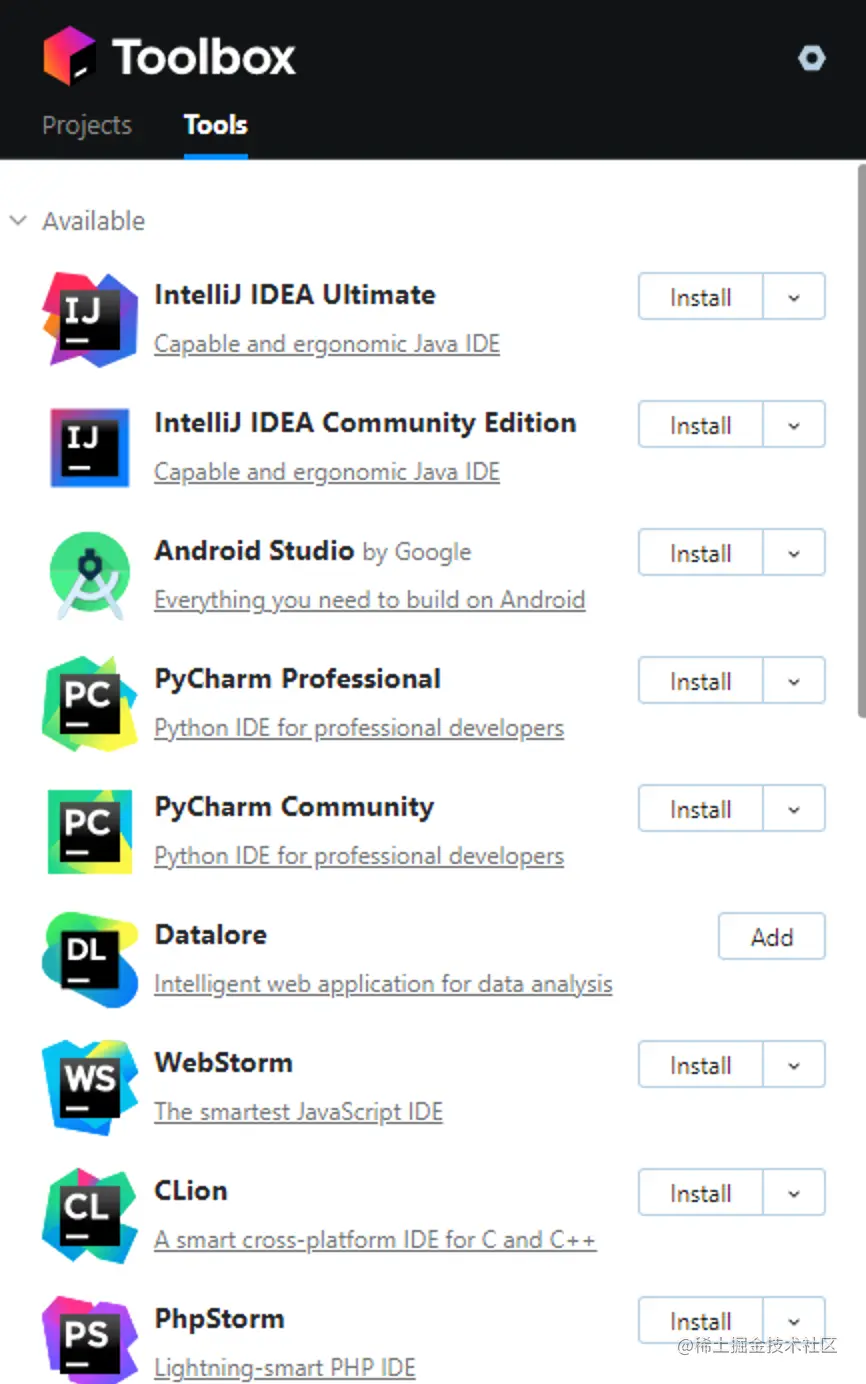 Toolbox App JetBrains家族软件管理工具使用Toolbox App，安装、升级、卸载Jetbrai 掘金